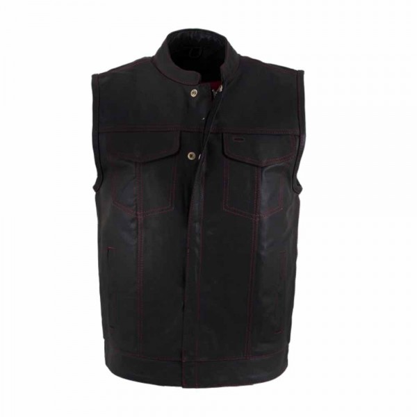 Leather Vest With Red Stitching And Inside Flag Li...