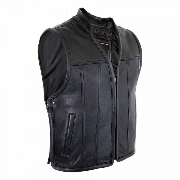 Zipper Leather Vest Biker In Black