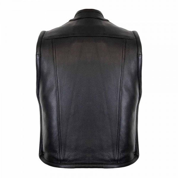 Zipper Leather Vest Biker In Black