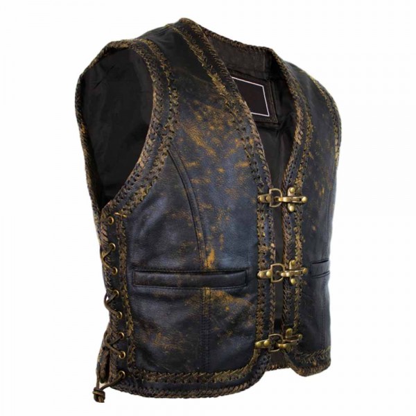 Vintage Men's Leather Vest Double Braided