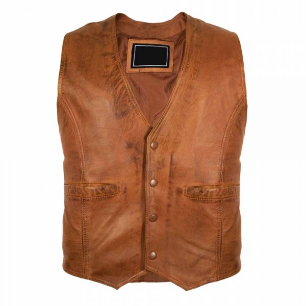Classic Men's Leather Vest In Brown Made Of Soft L...